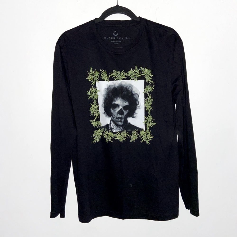 Black Scale Skull Cannabis leaf long sleeve Tee M​​​​​